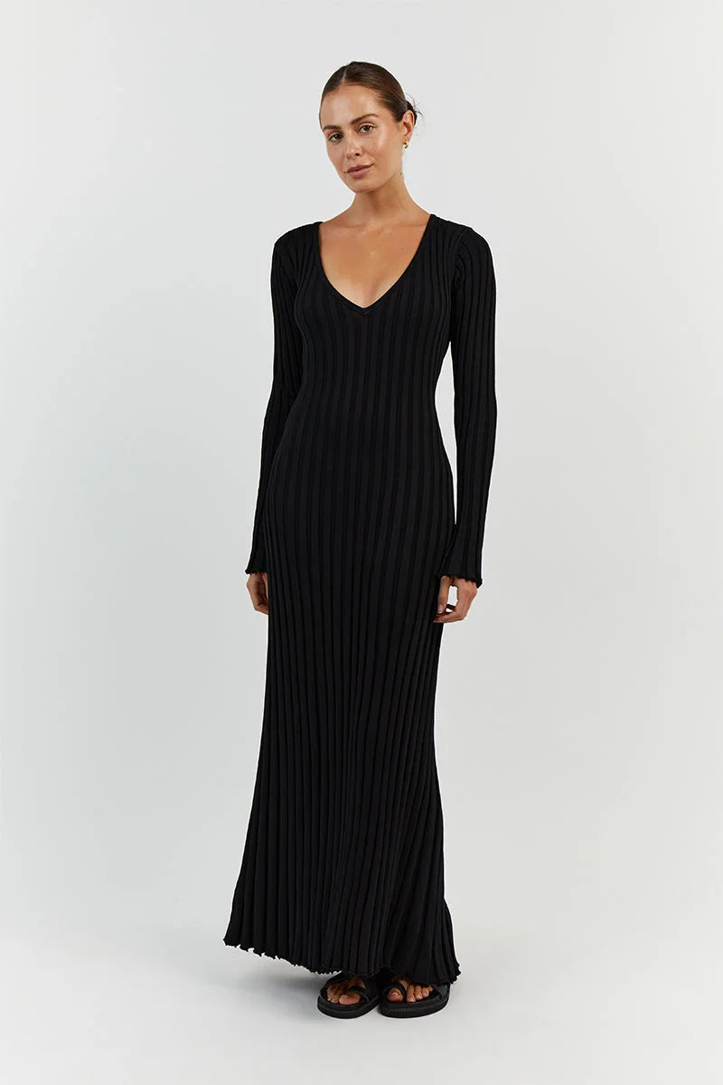 Darla Adjustable Belted Midi Ribbed Knit Dress