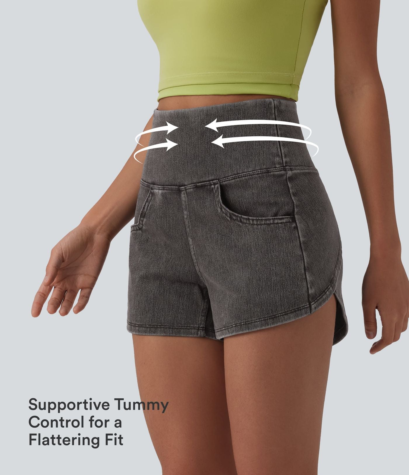 Halara Flex™ High Waisted Tummy Control Curved Hem Skinny Denim Casual Shorts with Pockets