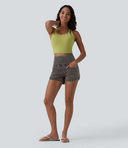 Halara Flex™ High Waisted Tummy Control Curved Hem Skinny Denim Casual Shorts with Pockets