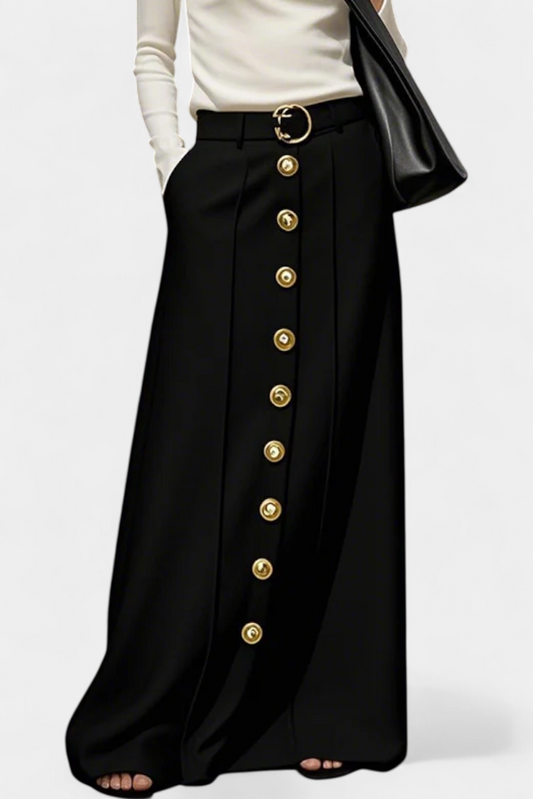 Ada Front Button Casual Skirt with Side Pockets
