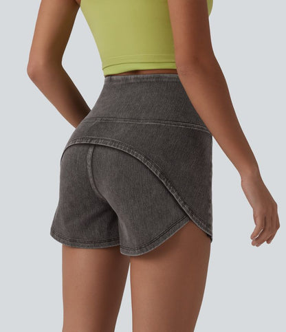 Halara Flex™ High Waisted Tummy Control Curved Hem Skinny Denim Casual Shorts with Pockets