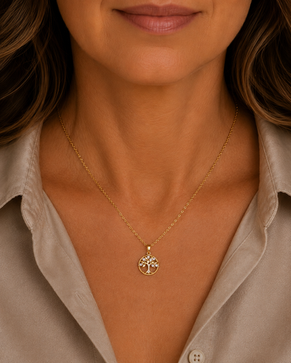 Tree of Life Gold Pendant with Zirconia