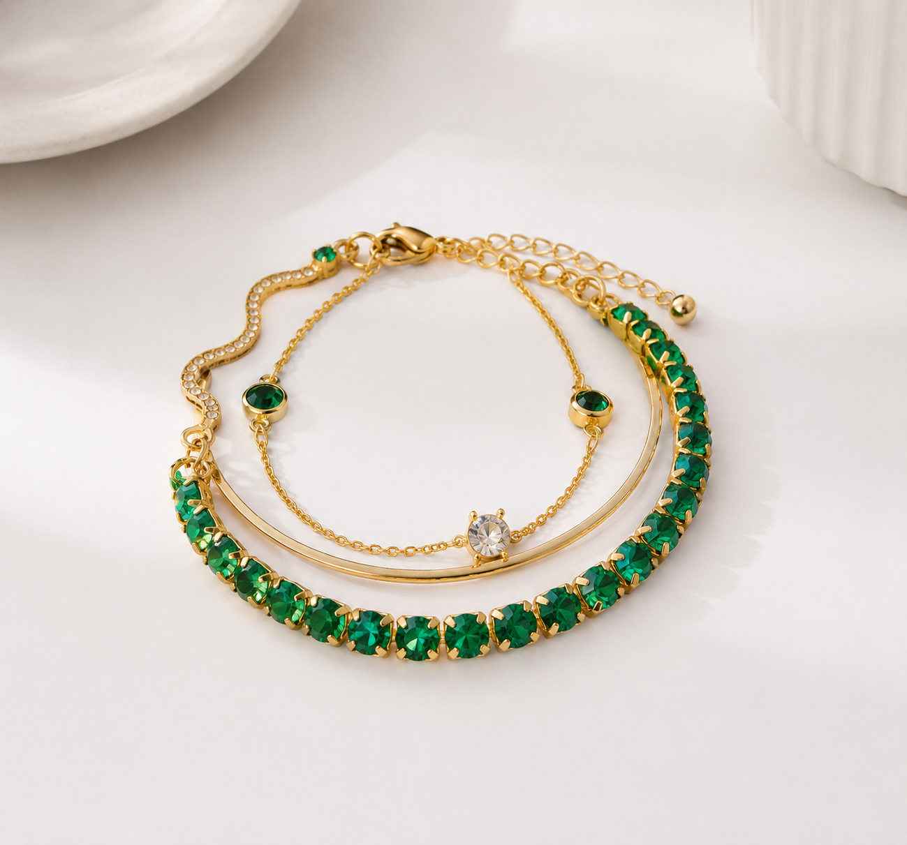 Vintage Bracelet Set with Green Zirconia