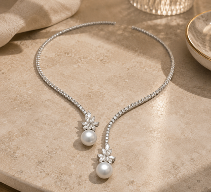 Elegant and Radiant Necklace with Sterling Silver Pearls