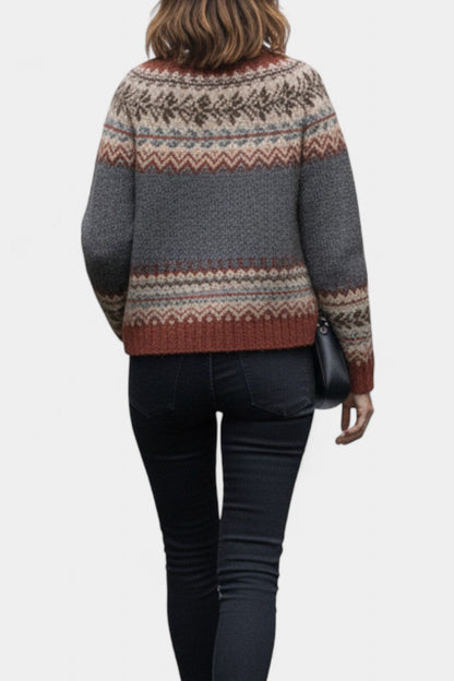 Sancia Classic Button-Up Thick Knit Jacquard Cardigan