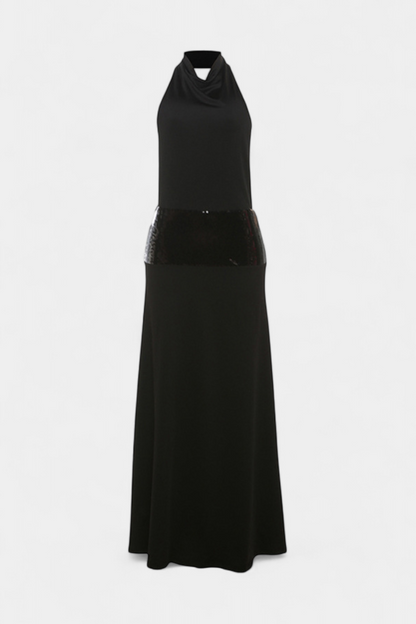 Georgia Halter Dress with Open Back and Sequin Accents