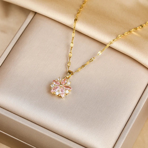 Romantic Sakura Rose Necklace in Stainless Steel