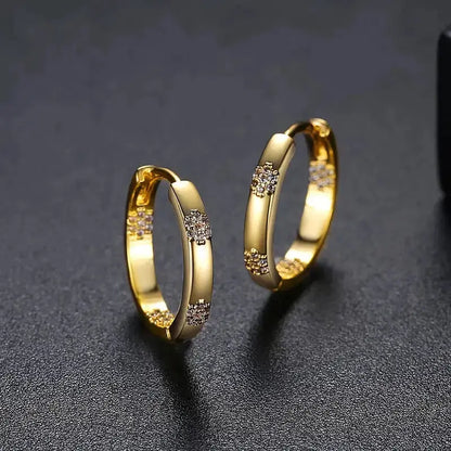 Vintage Circular Hoop Earrings with Gold Flowers