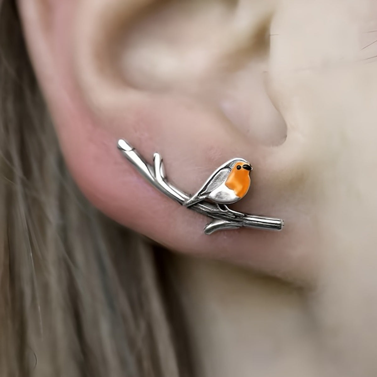 Silver Cartoon Bird Earrings