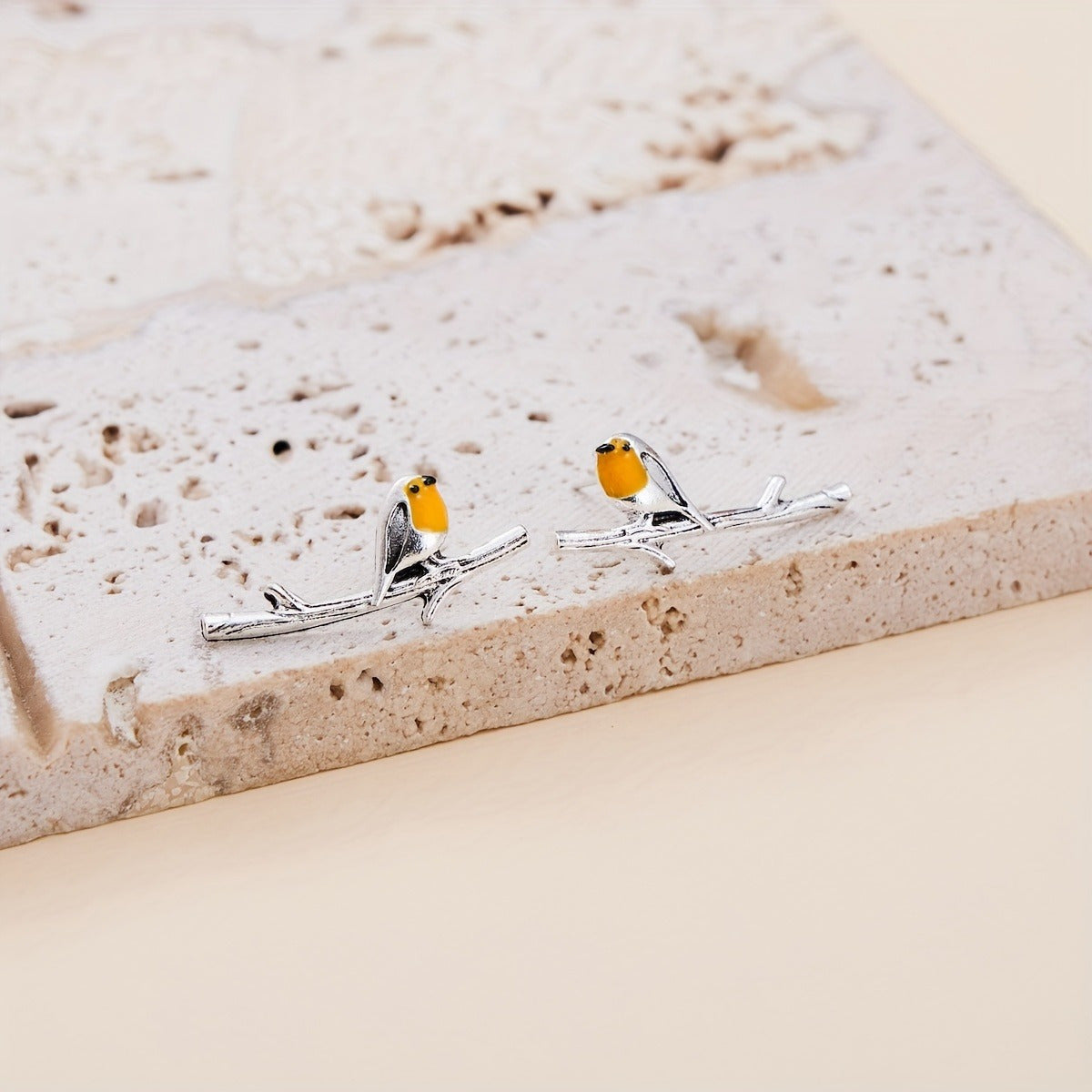 Silver Cartoon Bird Earrings
