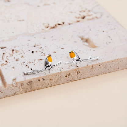 Silver Cartoon Bird Earrings