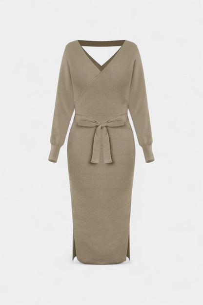 Coriselle Backless Knit Midi Dress with Lace-Up Detail