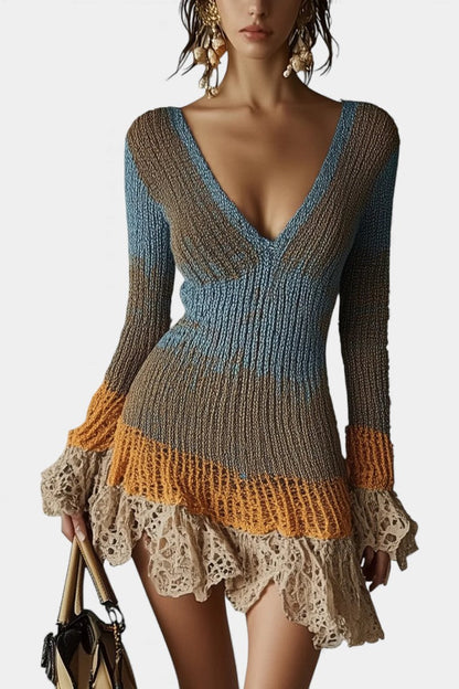 Paqui Lace-Trimmed Multicolor Knit Mini Dress