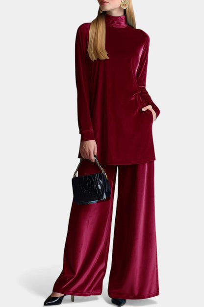 Tifenn™ - Velvet High-Top Sneakers and Split Pants with High Collar