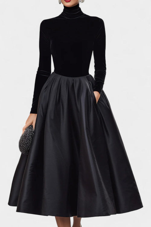 Two-Tone Velvet and Satin Mahaut Midi Dress
