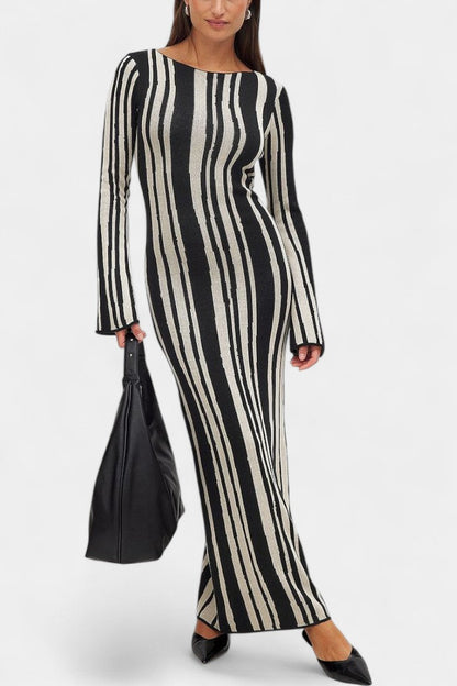 Maphie Long Sleeve Knit Dress with Geometric Pattern