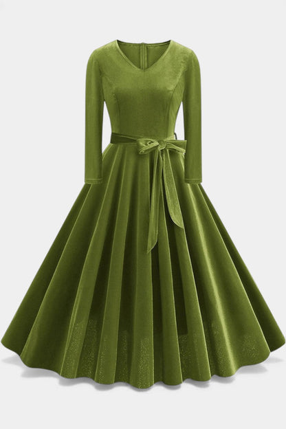 Almena V-Neck Midi Velvet Dress - Elegant and Perfect for Festive Occasions