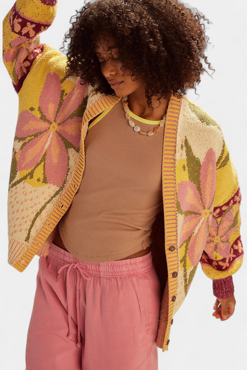 Loose-Fit Floral Embroidered Cardigan by Casey