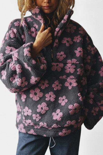 Boho Chic Nancy Floral Fleece Sweatshirt in Oversized Style