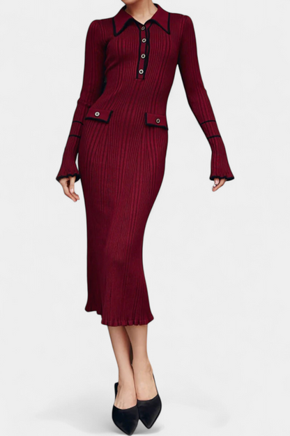Jamila Polo Collar Knit Dress with Chic Ruffles