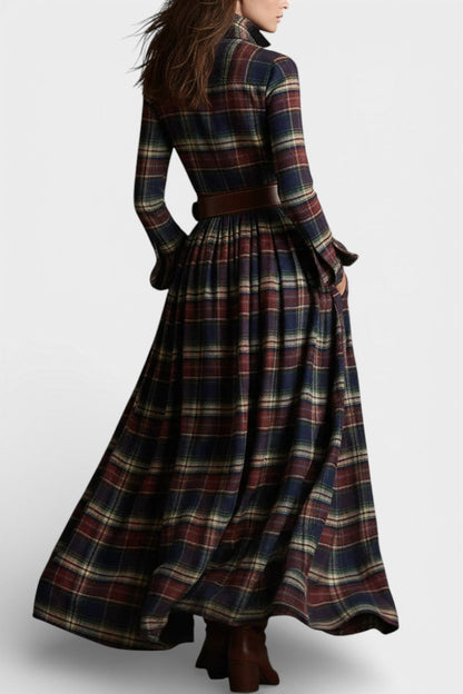 Eustellia Long Checkered Dress with Vintage Ethnic Flair