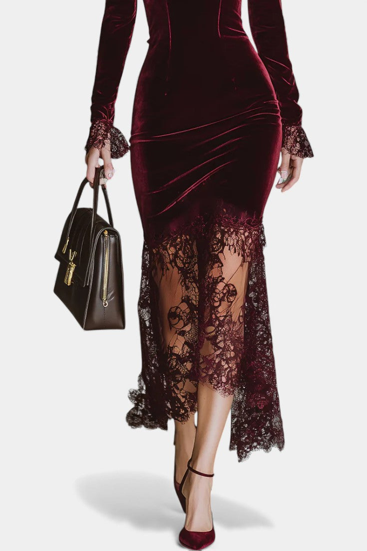 Carla Heart-Neck Long Velvet Dress