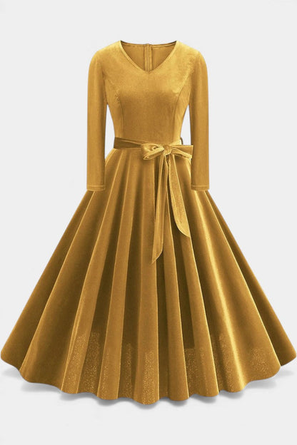 Almena V-Neck Midi Velvet Dress - Elegant and Perfect for Festive Occasions