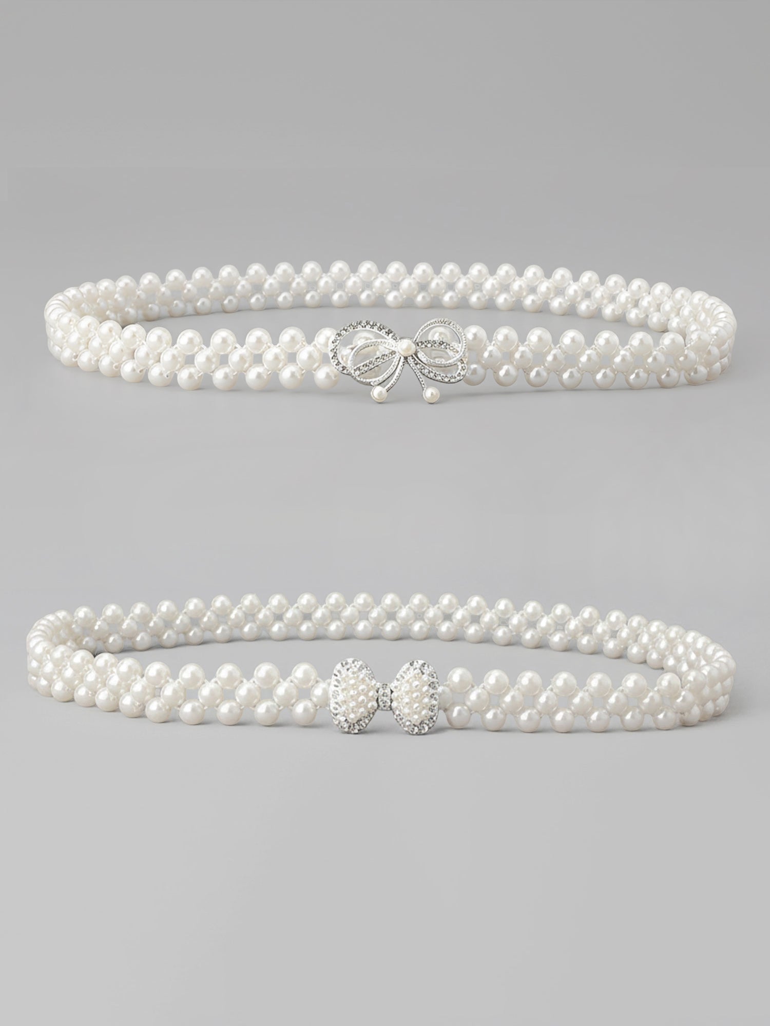 Set of 2 Women's Imitation Pearl and Rhinestone Chain Belts