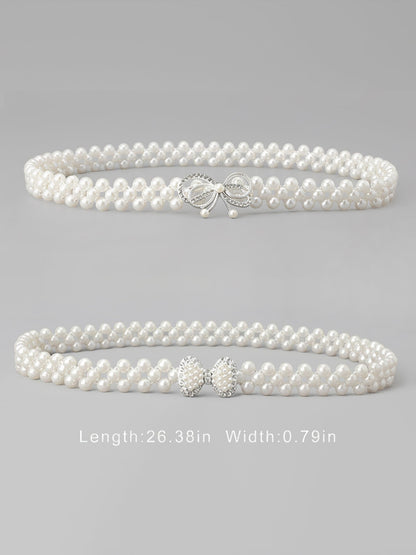 Set of 2 Women's Imitation Pearl and Rhinestone Chain Belts